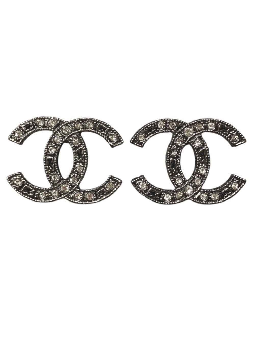 Chanel CC Logo Earrings Metal Rhinestone